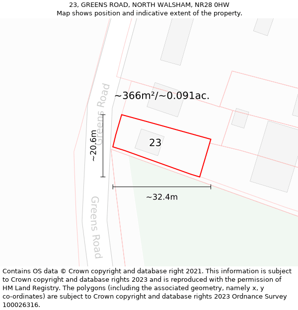 23, GREENS ROAD, NORTH WALSHAM, NR28 0HW: Plot and title map