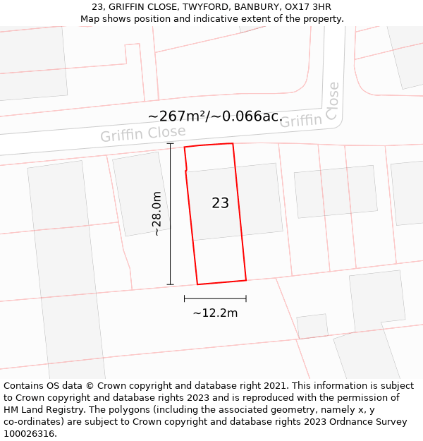 23, GRIFFIN CLOSE, TWYFORD, BANBURY, OX17 3HR: Plot and title map