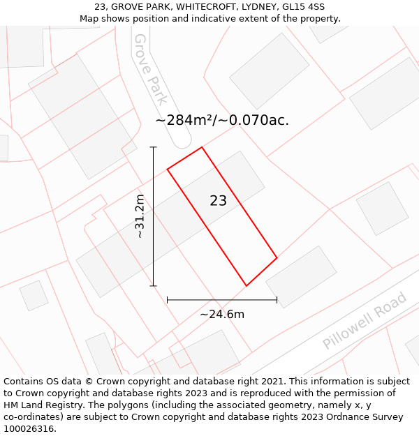 23, GROVE PARK, WHITECROFT, LYDNEY, GL15 4SS: Plot and title map