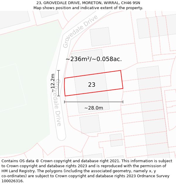 23, GROVEDALE DRIVE, MORETON, WIRRAL, CH46 9SN: Plot and title map