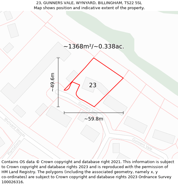 23, GUNNERS VALE, WYNYARD, BILLINGHAM, TS22 5SL: Plot and title map