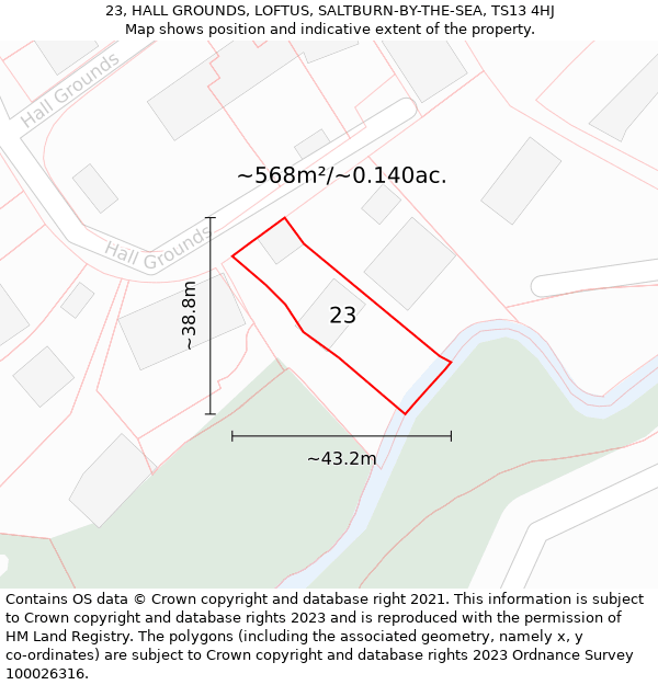 23, HALL GROUNDS, LOFTUS, SALTBURN-BY-THE-SEA, TS13 4HJ: Plot and title map