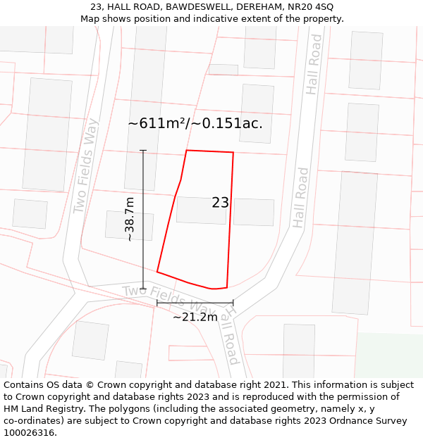 23, HALL ROAD, BAWDESWELL, DEREHAM, NR20 4SQ: Plot and title map