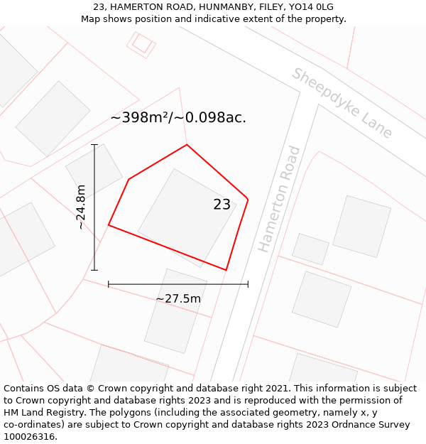 23, HAMERTON ROAD, HUNMANBY, FILEY, YO14 0LG: Plot and title map