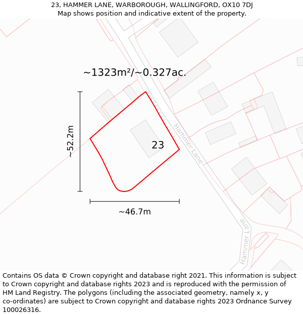 23, HAMMER LANE, WARBOROUGH, WALLINGFORD, OX10 7DJ: Plot and title map