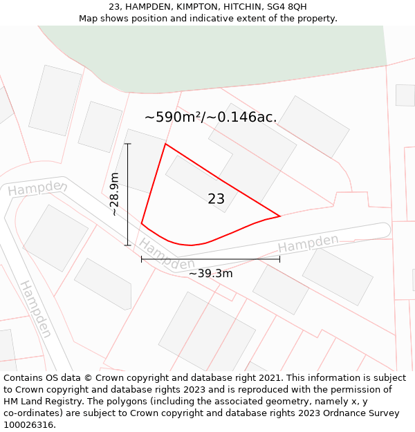 23, HAMPDEN, KIMPTON, HITCHIN, SG4 8QH: Plot and title map