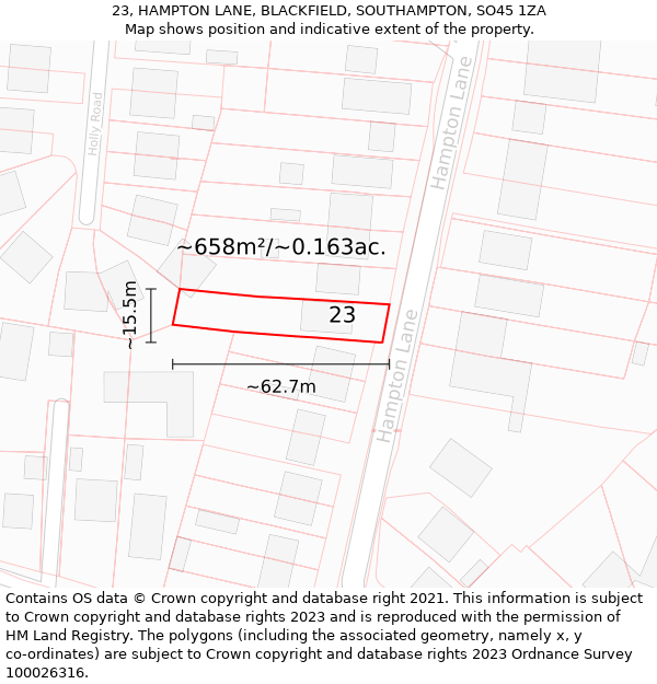 23, HAMPTON LANE, BLACKFIELD, SOUTHAMPTON, SO45 1ZA: Plot and title map