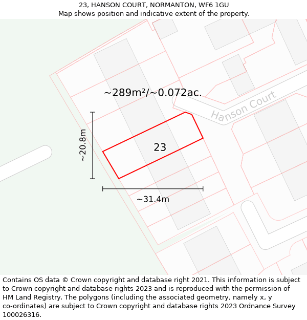 23, HANSON COURT, NORMANTON, WF6 1GU: Plot and title map