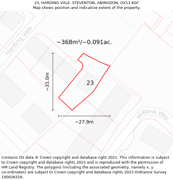 23, HARDING VALE, STEVENTON, ABINGDON, OX13 6GF: Plot and title map