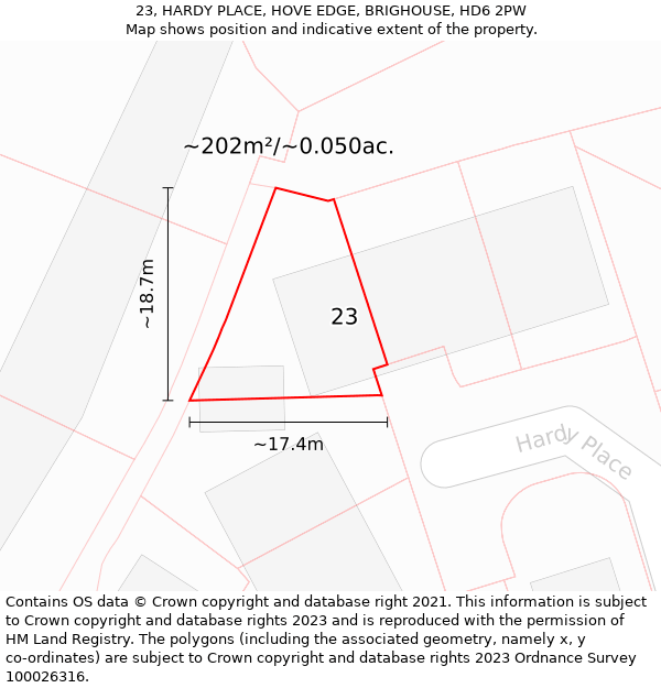 23, HARDY PLACE, HOVE EDGE, BRIGHOUSE, HD6 2PW: Plot and title map