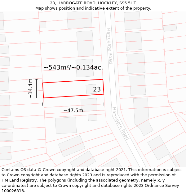 23, HARROGATE ROAD, HOCKLEY, SS5 5HT: Plot and title map