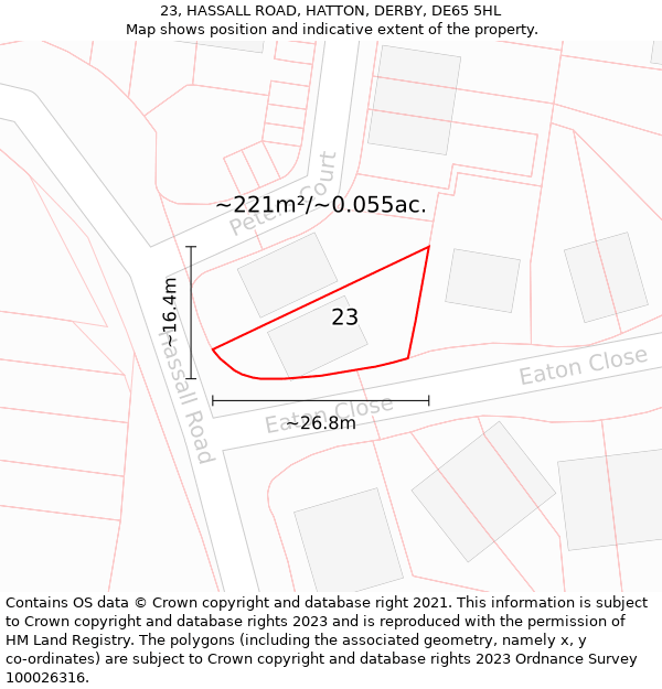 23, HASSALL ROAD, HATTON, DERBY, DE65 5HL: Plot and title map