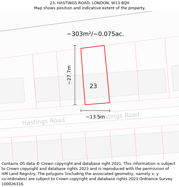 23, HASTINGS ROAD, LONDON, W13 8QH: Plot and title map