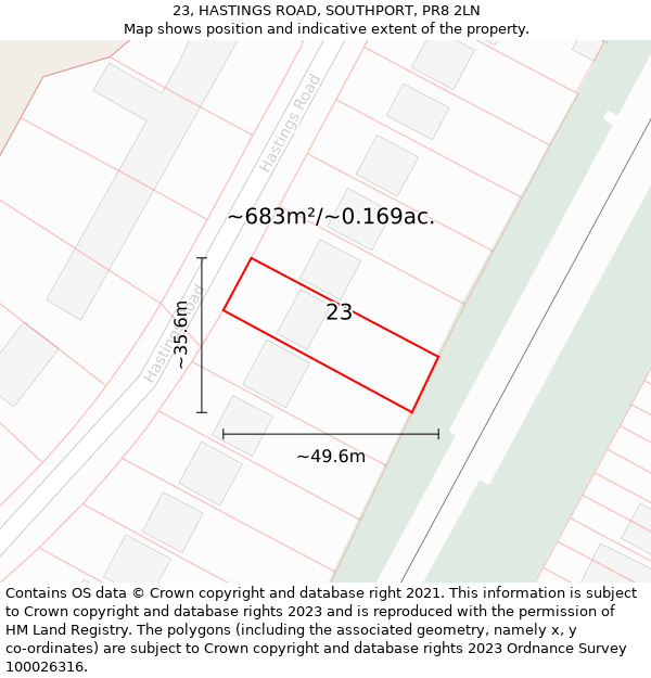 23, HASTINGS ROAD, SOUTHPORT, PR8 2LN: Plot and title map