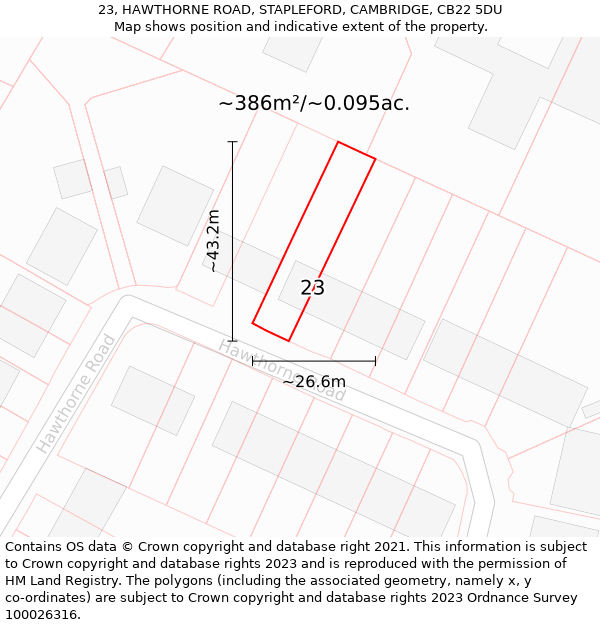 23, HAWTHORNE ROAD, STAPLEFORD, CAMBRIDGE, CB22 5DU: Plot and title map