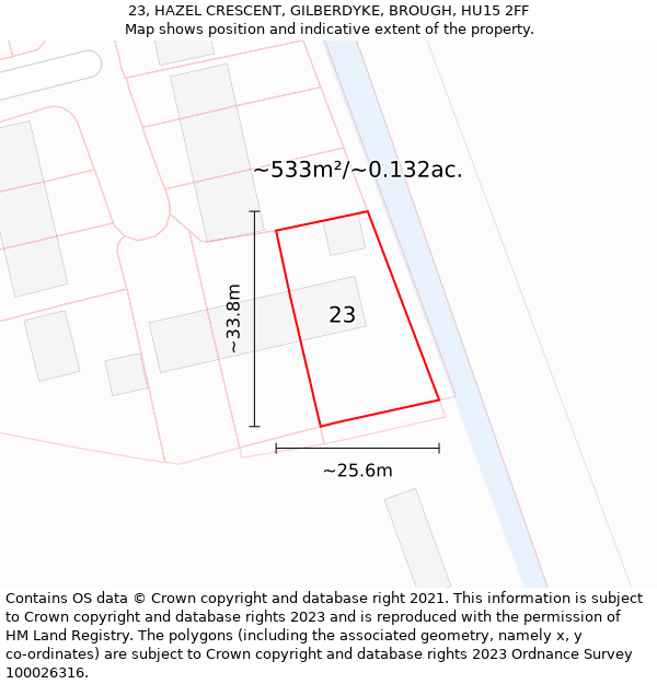 23, HAZEL CRESCENT, GILBERDYKE, BROUGH, HU15 2FF: Plot and title map