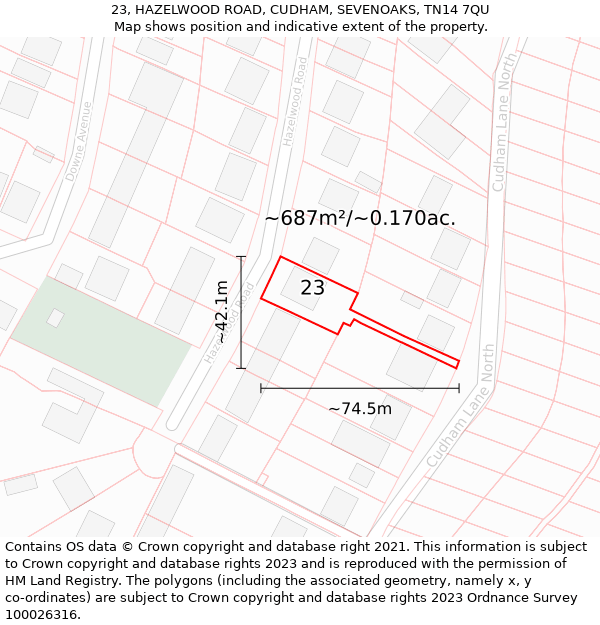 23, HAZELWOOD ROAD, CUDHAM, SEVENOAKS, TN14 7QU: Plot and title map