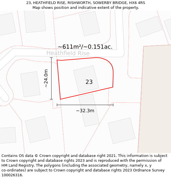 23, HEATHFIELD RISE, RISHWORTH, SOWERBY BRIDGE, HX6 4RS: Plot and title map