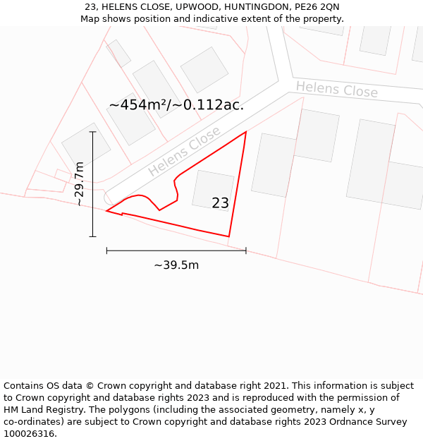 23, HELENS CLOSE, UPWOOD, HUNTINGDON, PE26 2QN: Plot and title map