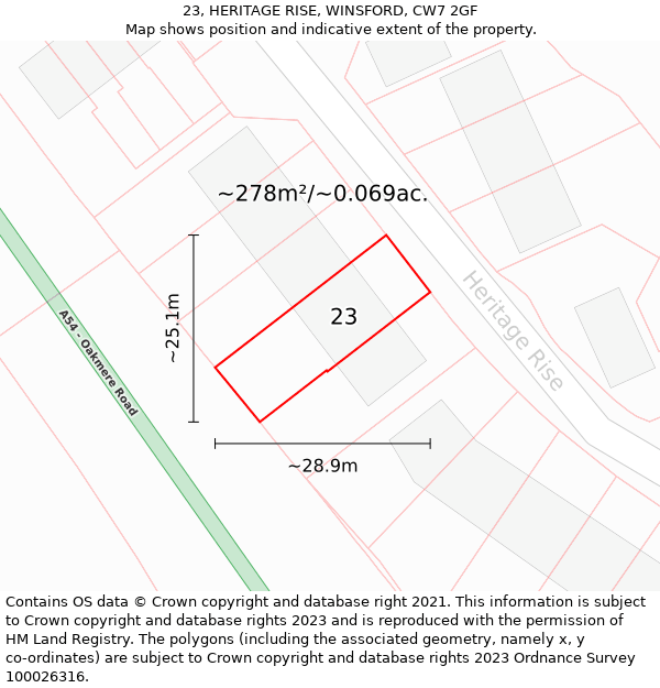 23, HERITAGE RISE, WINSFORD, CW7 2GF: Plot and title map