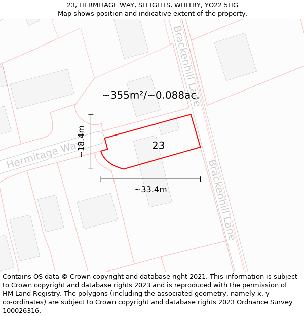 23, HERMITAGE WAY, SLEIGHTS, WHITBY, YO22 5HG: Plot and title map