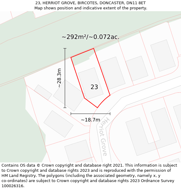 23, HERRIOT GROVE, BIRCOTES, DONCASTER, DN11 8ET: Plot and title map