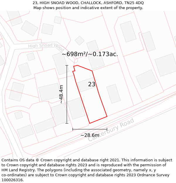 23, HIGH SNOAD WOOD, CHALLOCK, ASHFORD, TN25 4DQ: Plot and title map