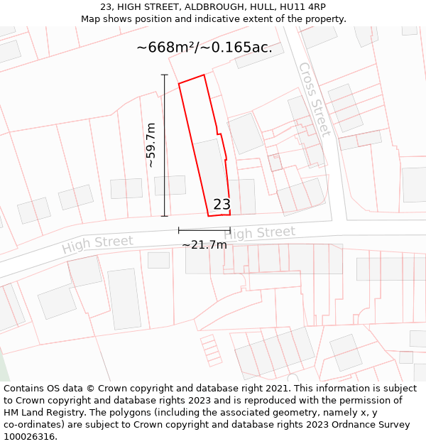 23, HIGH STREET, ALDBROUGH, HULL, HU11 4RP: Plot and title map