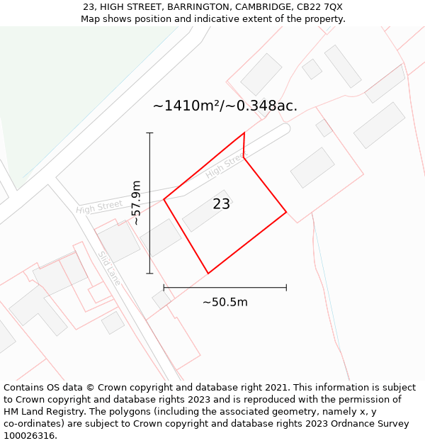 23, HIGH STREET, BARRINGTON, CAMBRIDGE, CB22 7QX: Plot and title map