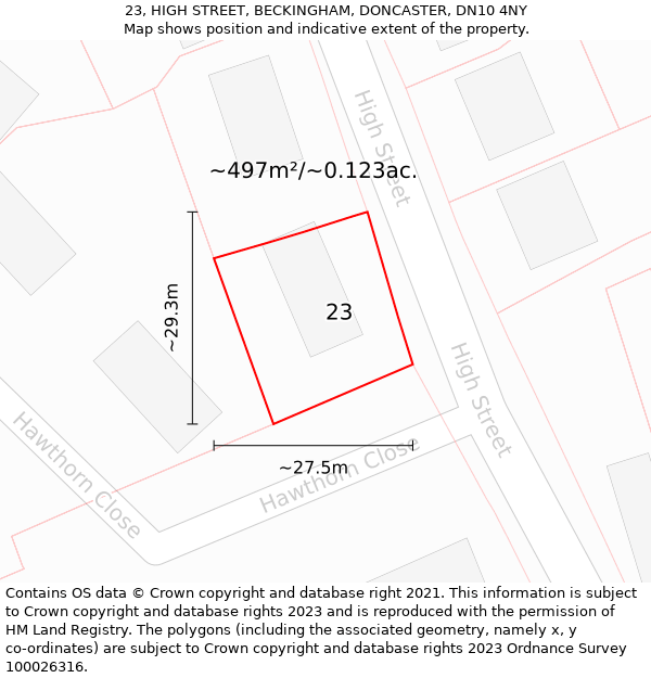 23, HIGH STREET, BECKINGHAM, DONCASTER, DN10 4NY: Plot and title map