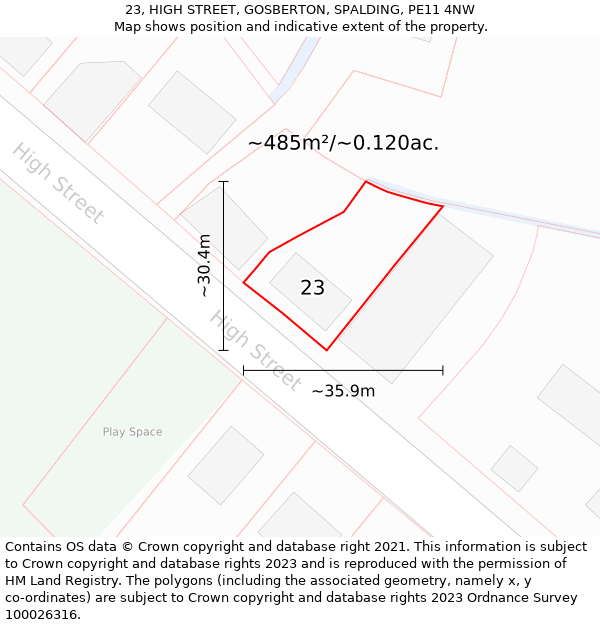 23, HIGH STREET, GOSBERTON, SPALDING, PE11 4NW: Plot and title map