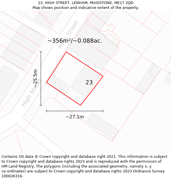 23, HIGH STREET, LENHAM, MAIDSTONE, ME17 2QD: Plot and title map