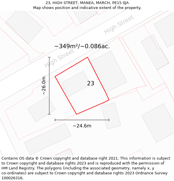 23, HIGH STREET, MANEA, MARCH, PE15 0JA: Plot and title map