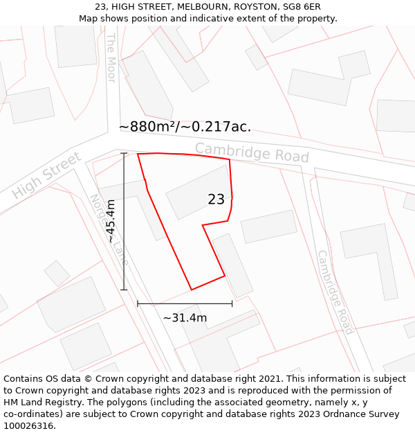 23, HIGH STREET, MELBOURN, ROYSTON, SG8 6ER: Plot and title map