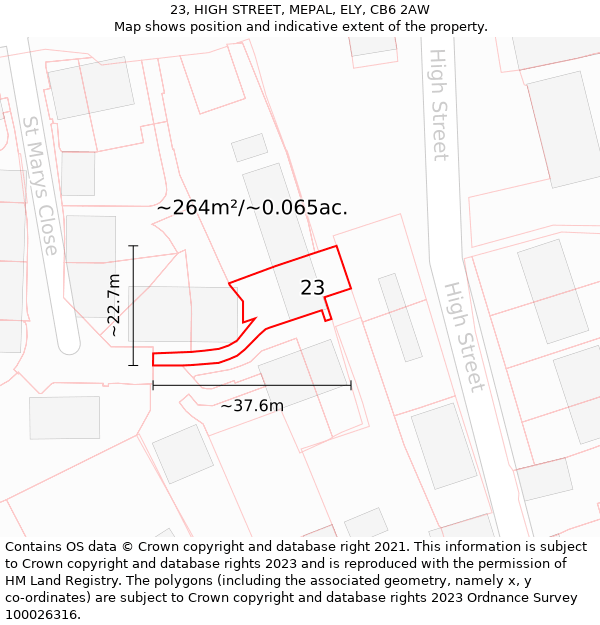 23, HIGH STREET, MEPAL, ELY, CB6 2AW: Plot and title map