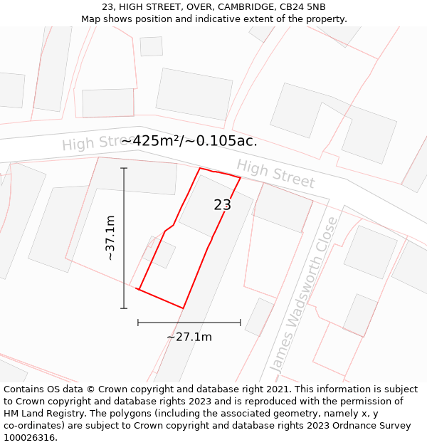 23, HIGH STREET, OVER, CAMBRIDGE, CB24 5NB: Plot and title map