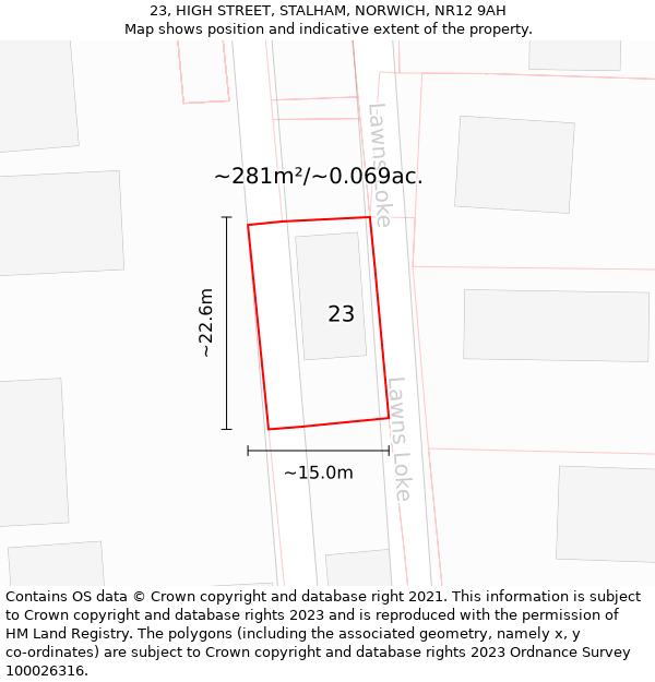 23, HIGH STREET, STALHAM, NORWICH, NR12 9AH: Plot and title map