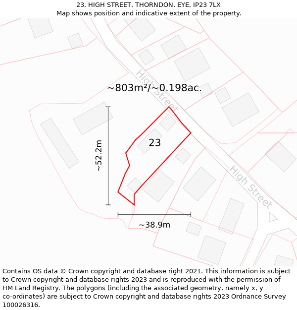 23, HIGH STREET, THORNDON, EYE, IP23 7LX: Plot and title map