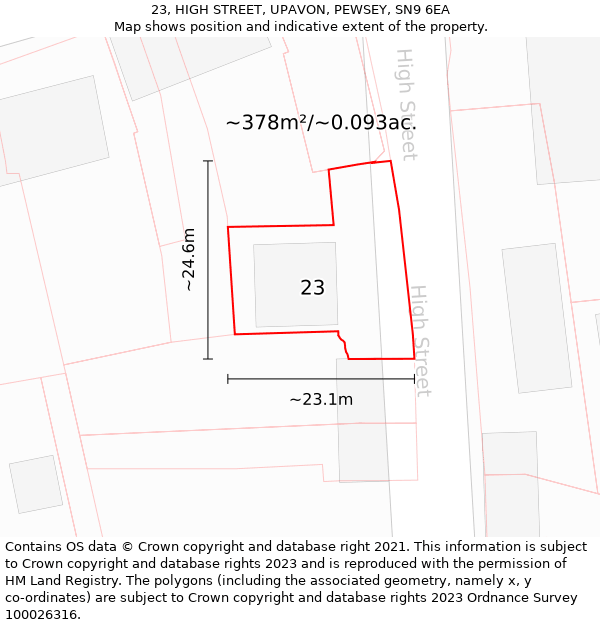 23, HIGH STREET, UPAVON, PEWSEY, SN9 6EA: Plot and title map