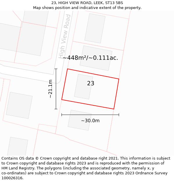 23, HIGH VIEW ROAD, LEEK, ST13 5BS: Plot and title map