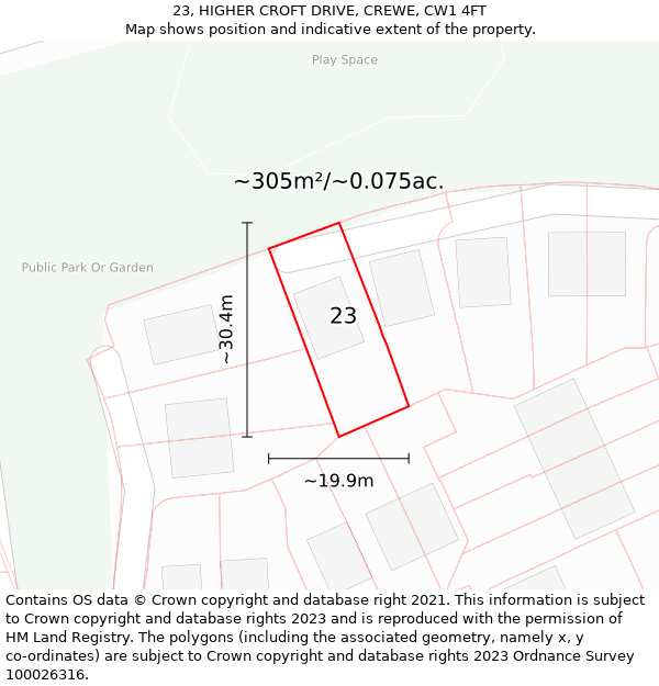 23, HIGHER CROFT DRIVE, CREWE, CW1 4FT: Plot and title map