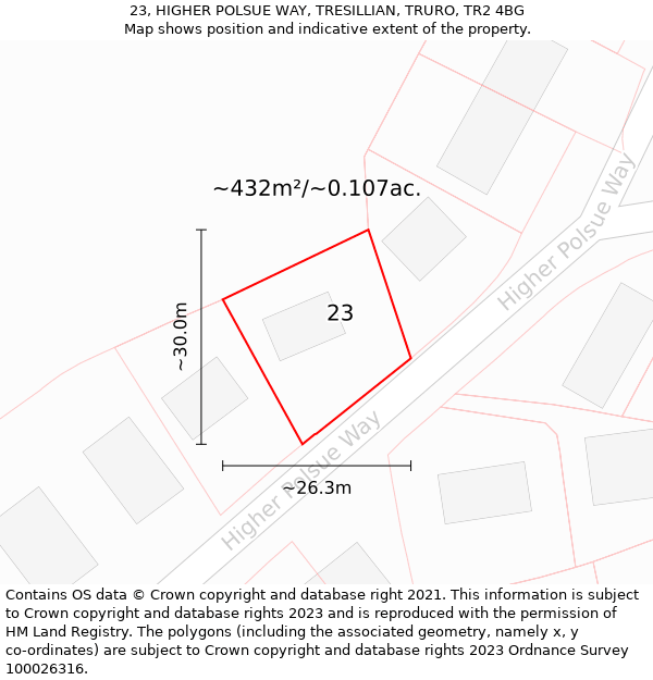 23, HIGHER POLSUE WAY, TRESILLIAN, TRURO, TR2 4BG: Plot and title map