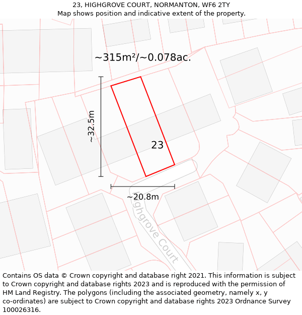 23, HIGHGROVE COURT, NORMANTON, WF6 2TY: Plot and title map