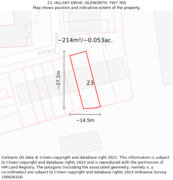 23, HILLARY DRIVE, ISLEWORTH, TW7 7EG: Plot and title map