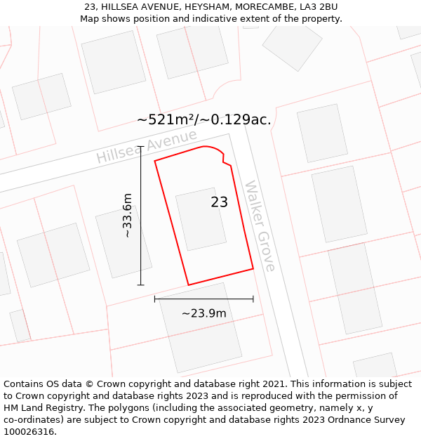 23, HILLSEA AVENUE, HEYSHAM, MORECAMBE, LA3 2BU: Plot and title map