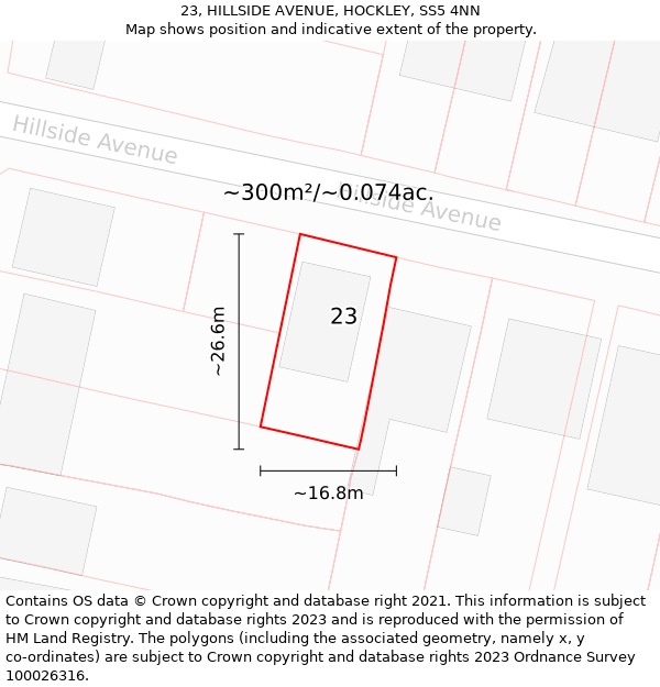 23, HILLSIDE AVENUE, HOCKLEY, SS5 4NN: Plot and title map