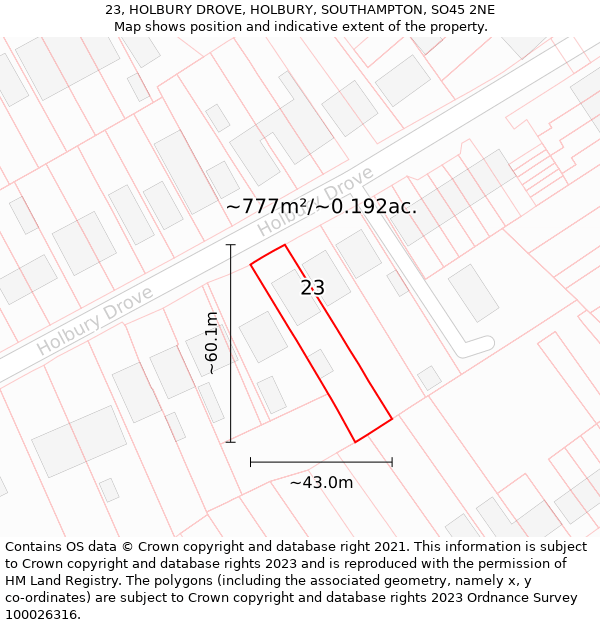 23, HOLBURY DROVE, HOLBURY, SOUTHAMPTON, SO45 2NE: Plot and title map