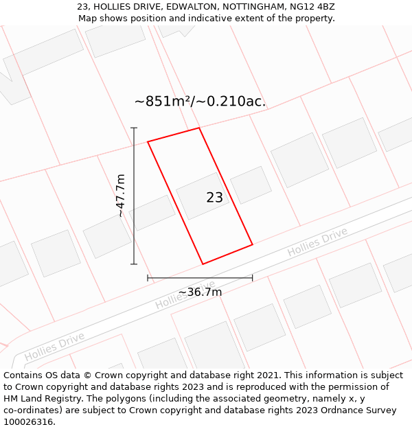 23, HOLLIES DRIVE, EDWALTON, NOTTINGHAM, NG12 4BZ: Plot and title map