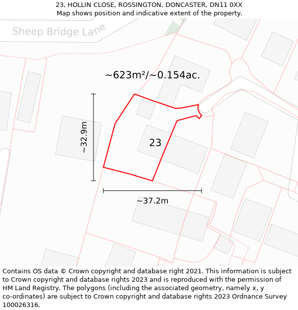 23, HOLLIN CLOSE, ROSSINGTON, DONCASTER, DN11 0XX: Plot and title map