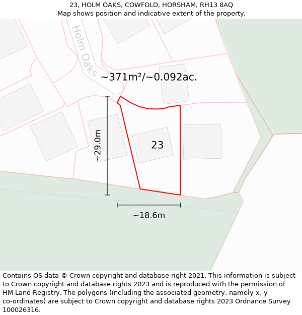 23, HOLM OAKS, COWFOLD, HORSHAM, RH13 8AQ: Plot and title map